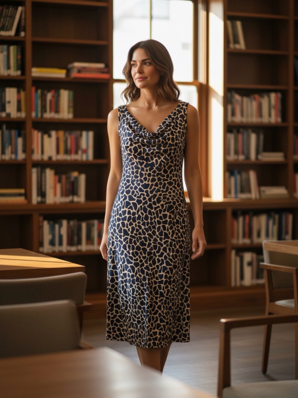 Tommy Bahama Navy and Cream Printed Midi Dress